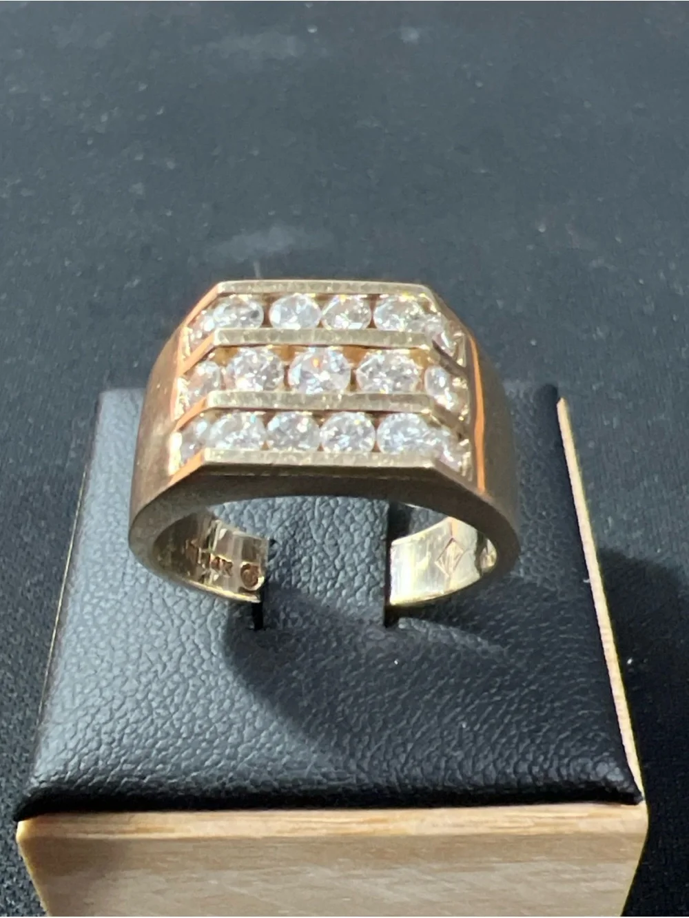 Mens 14K Yellow Gold 3 Rows of Channel-Set Genuine Diamonds Ring 1.75 Total CTW